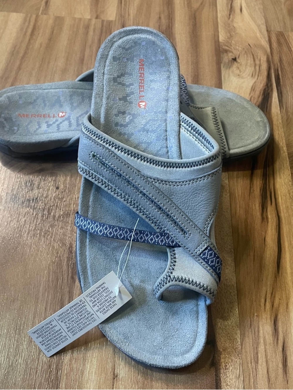 Merrell Terran Post 2 Sleet Grey Nubuck Leather Memory Foam Sandals Sz 10